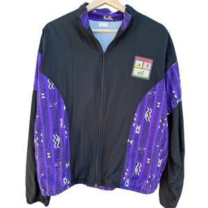 Vintage 1990s Tri-Fit Black Purple Wind Breaker Jacket Size Medium